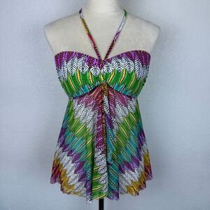 Profile by Gottex Halter Neck Mesh Top /Swim Top Womens Multi Color Flowy‎ Sz 10